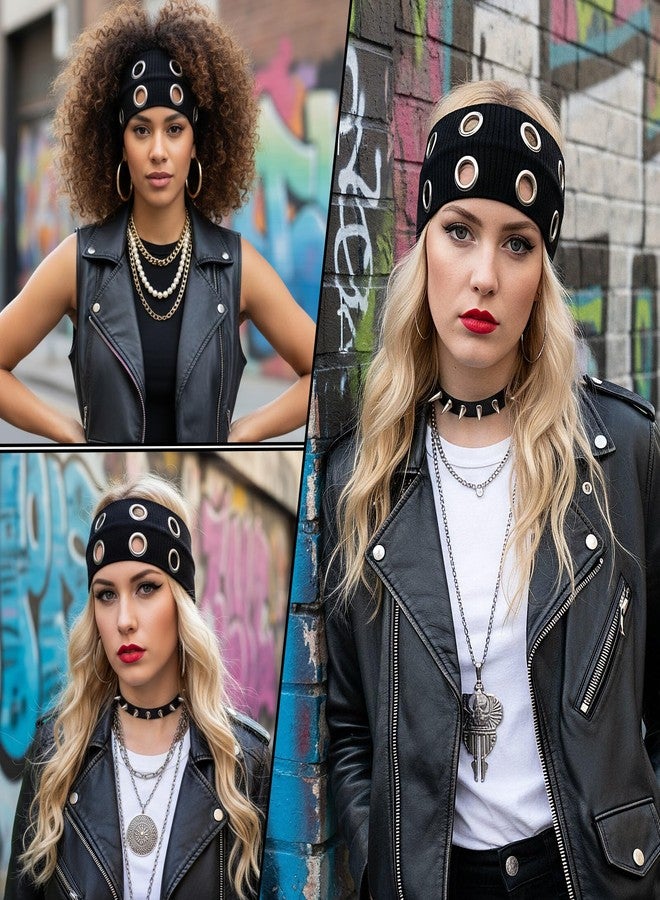MBAIYO Hollow Eyelet Elastic Headband, Y2k Wide Grommet Headband Studded Headbands Punk Style Rivet Elastic Stretchy Hair Band Grunge Punk Hair Accessories for Women - Image 5